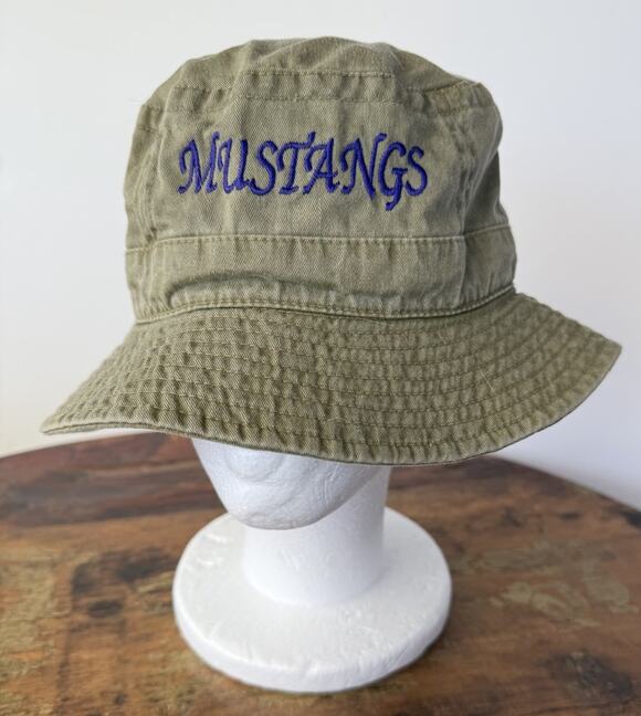 Wear Sport Other - Mustangs Embroidered Bucket Hat Olive Green Distressed Cotton Boho One Size